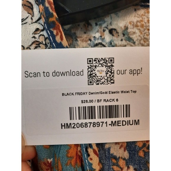 Womens M Medium Relaxed Floral Top Tiered Ruffle Bell Sleeve Blue Honeyme NWT - Picture 7 of 9